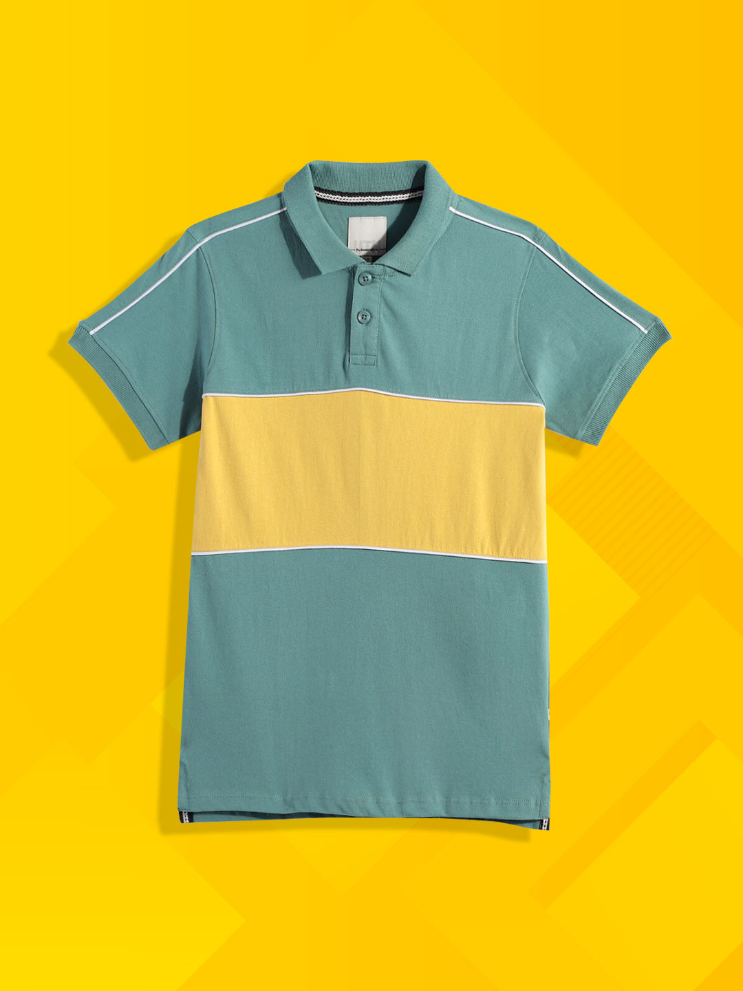 

UTH by Roadster Teen Boys Blue & Yellow Colourblocked Pure Cotton T-shirt