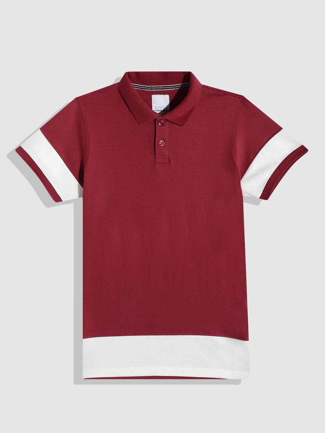 

UTH by Roadster Boys Red & Cream-Coloured Pure Cotton Striped Polo Collar T-shirt