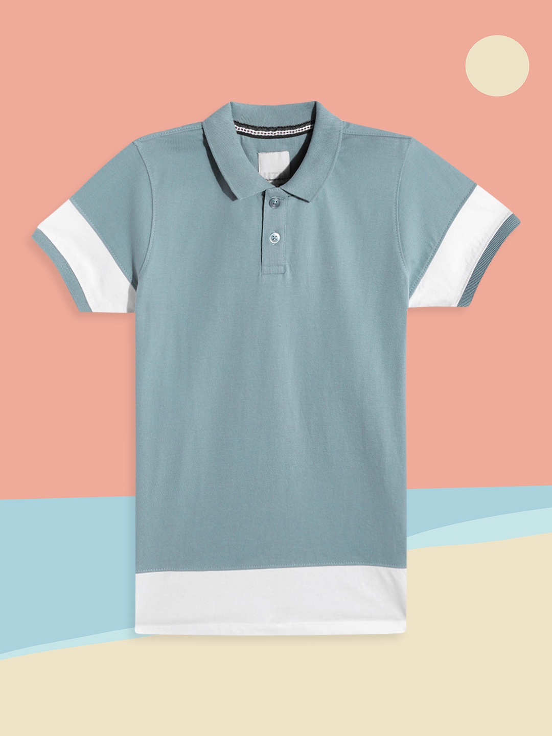 

UTH by Roadster Boys Blue & White Solid Cotton Polo Collar T-shirt with Striped Detail