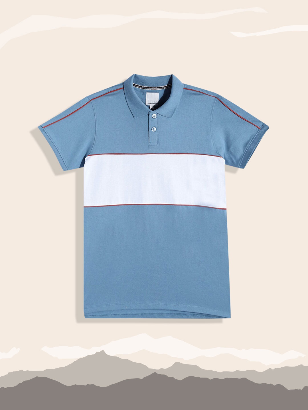 

UTH by Roadster Boys Blue & White Pure Cotton Striped Polo Collar T-shirt