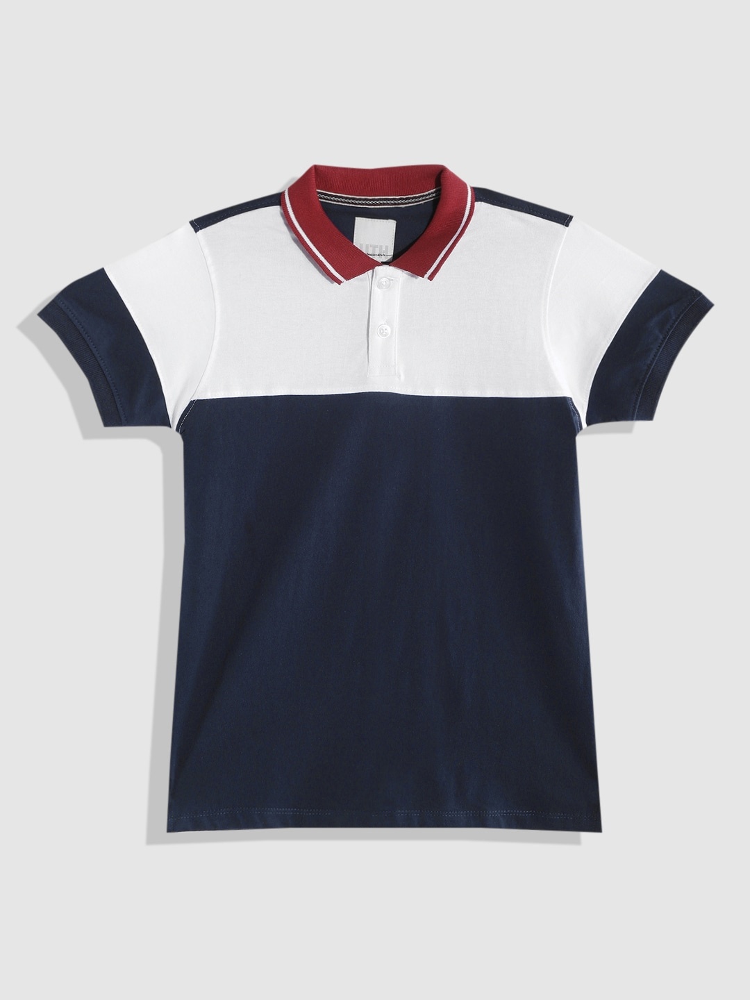 

UTH by Roadster Boys Navy Blue & White Colourblocked Polo Collar Pure Cotton T-shirt