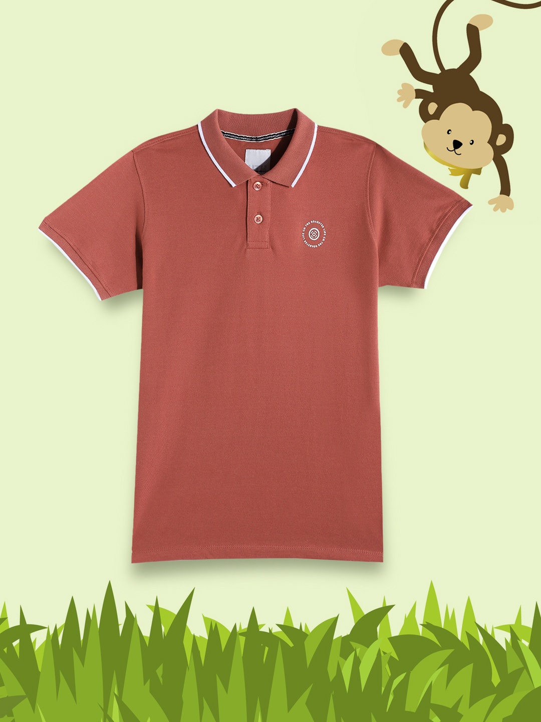 

UTH by Roadster Boys Rust Orange Pure Cotton Polo Collar T-shirt