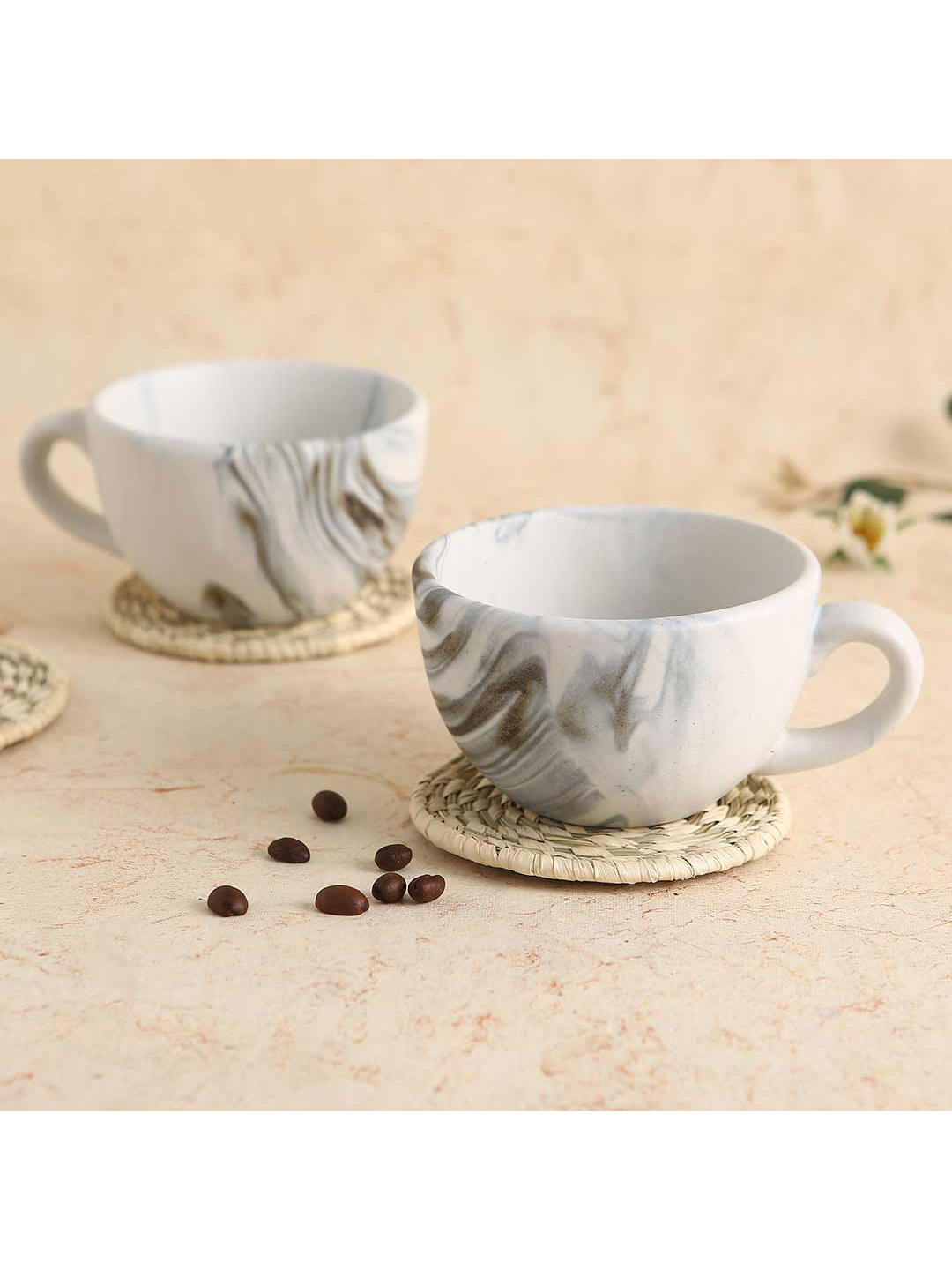 

Wonderchef White & Grey Set of 2 Printed Teramo Stoneware Glossy Coffee Cup