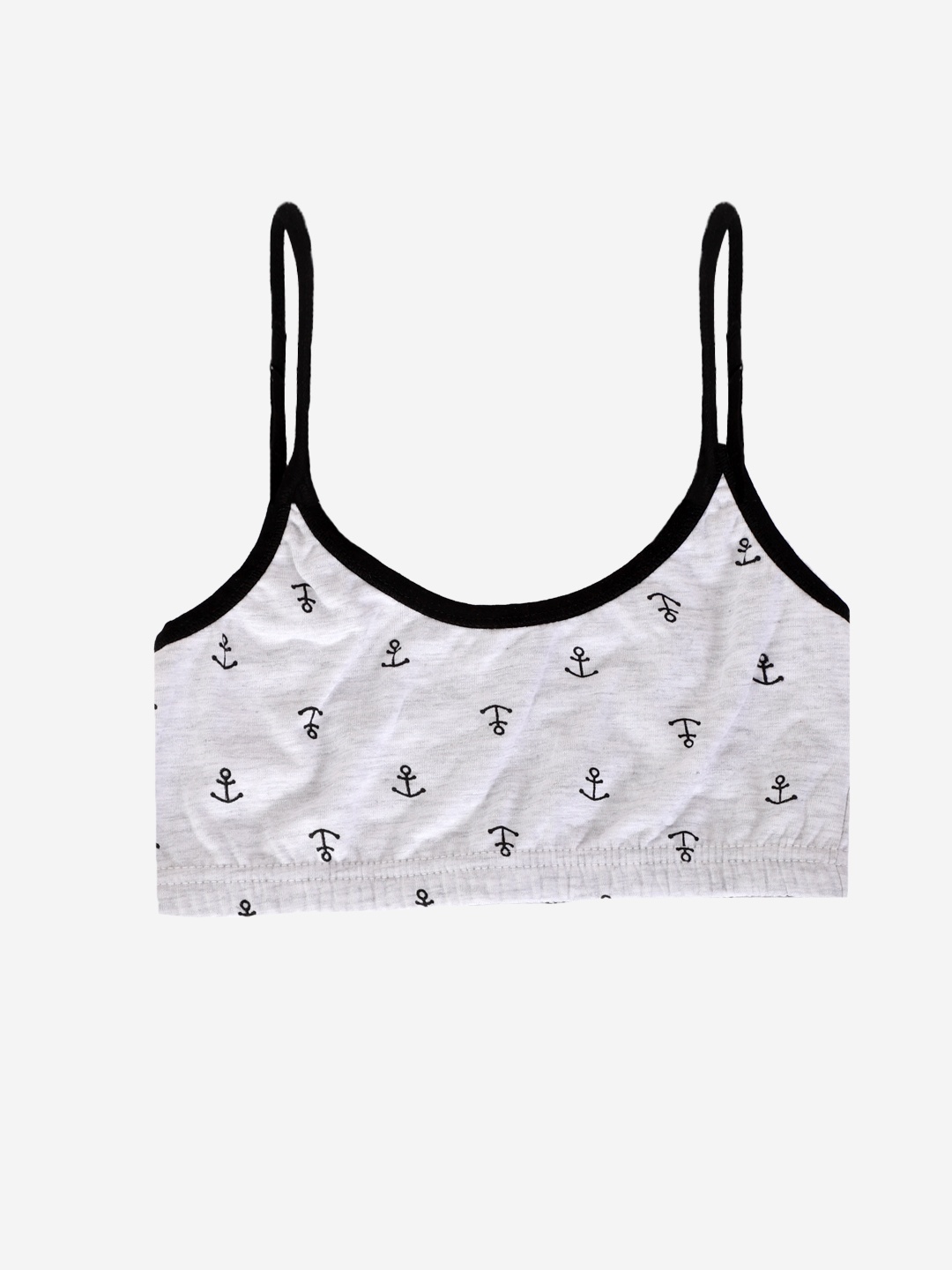 

YK Girls Grey Melange & Black Printed Non-Padded Beginners Sports Bra
