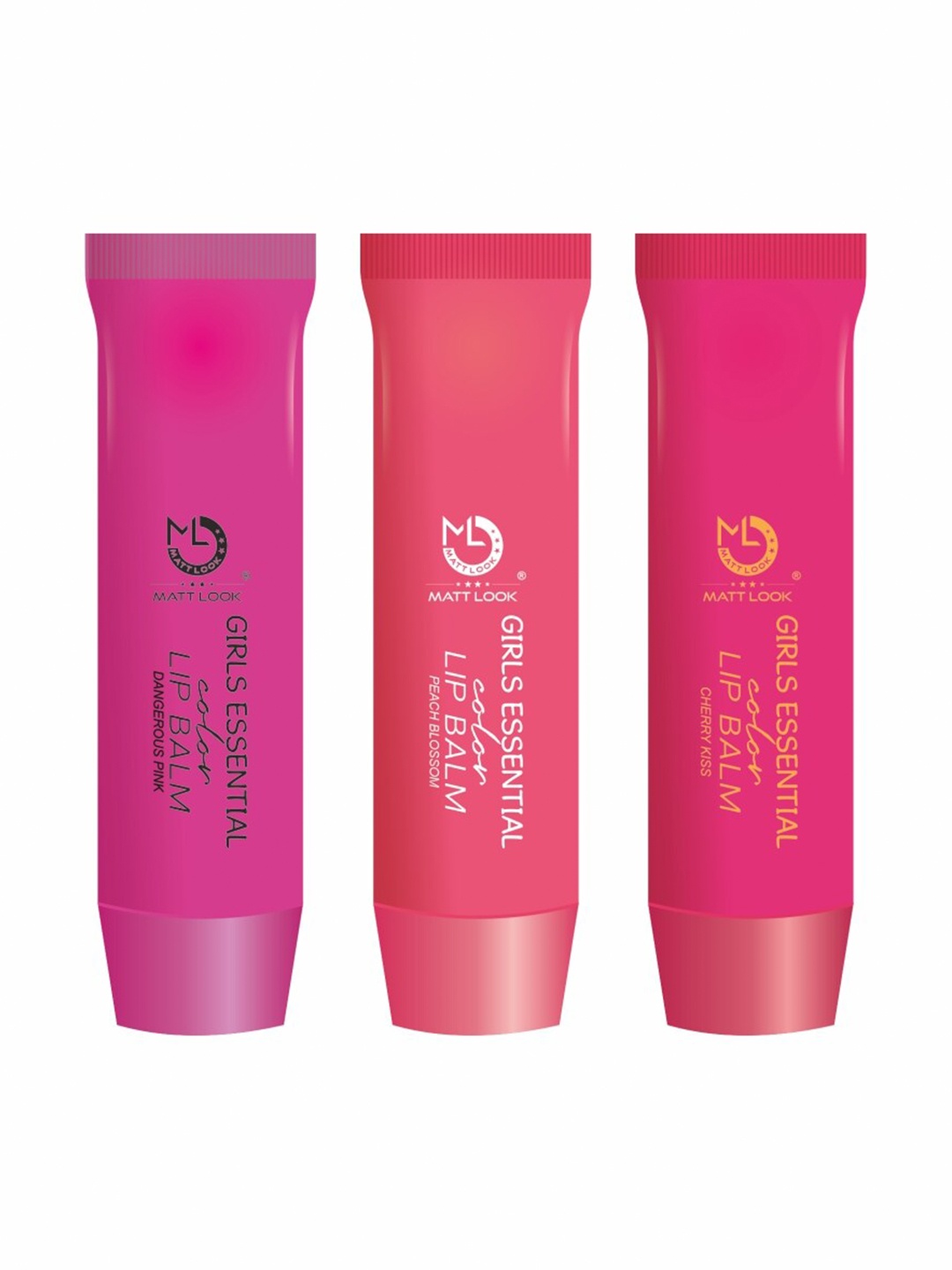 

MATTLOOK Set of 3 Girls Essential Lip Balm - Dangerous Pink, Peach Blossom & Cherry Kiss