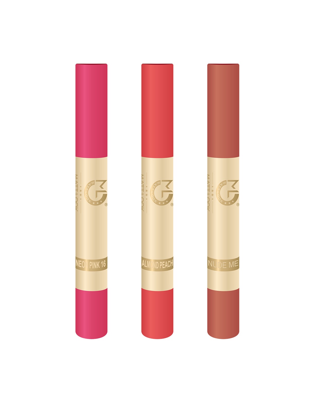 

MATTLOOK Set of 3 Velvet Smooth Lipsticks - Neon Pink, Almond Peach & Nude Me