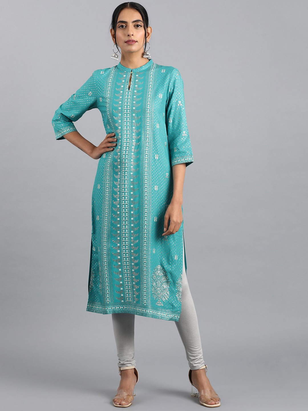 

W Women Blue Ethnic Motifs Printed Kurta