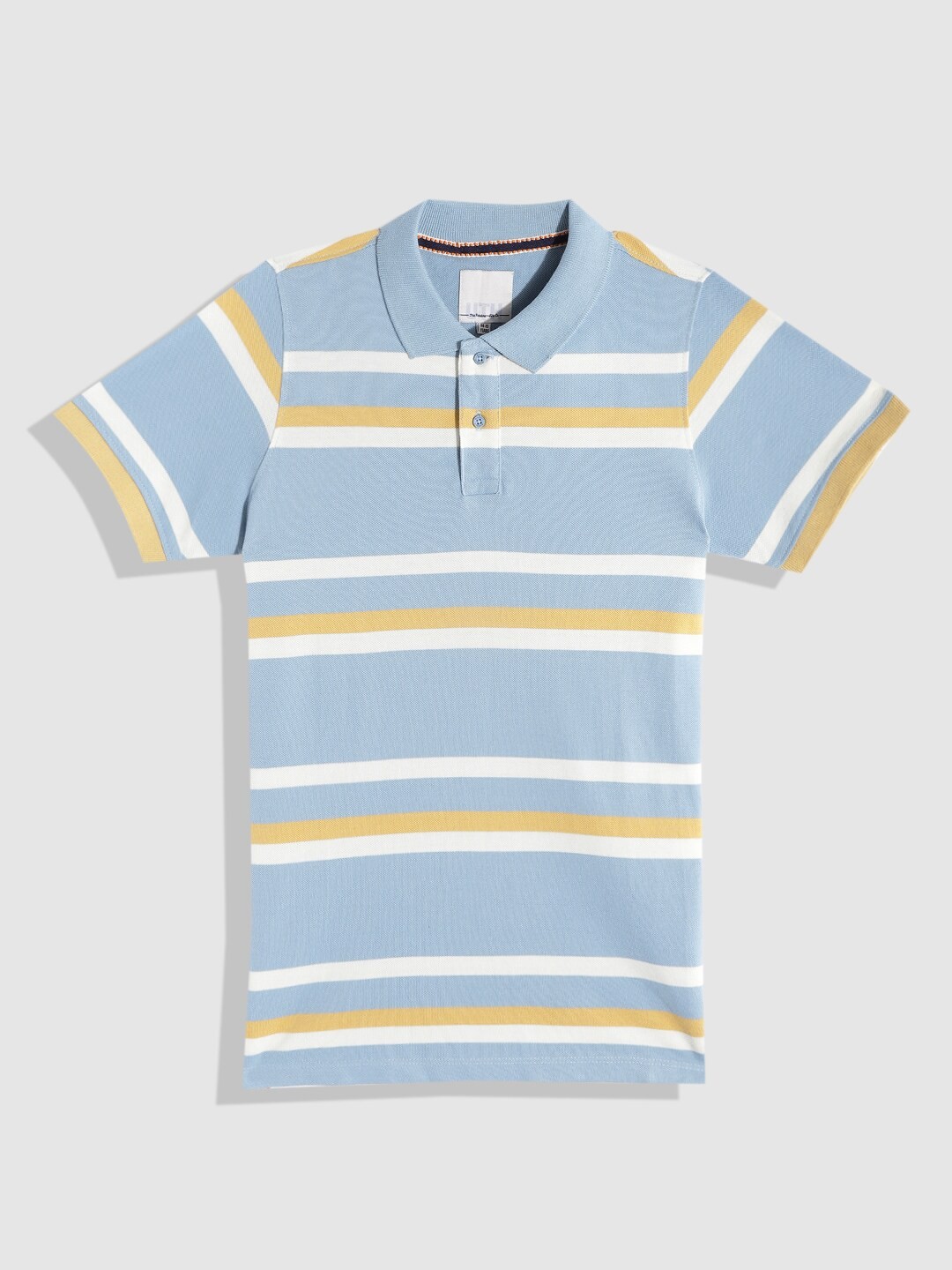 

UTH by Roadster Boys Blue & White Pure Cotton Striped Polo Collar T-shirt