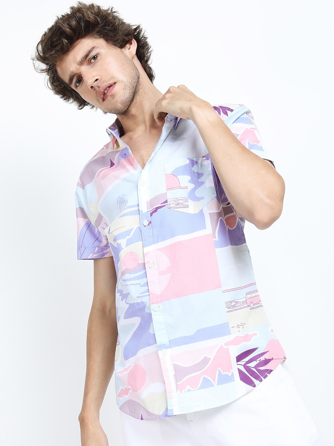 

HIGHLANDER Men Purple Slim Fit Printed Casual Cotton Shirt