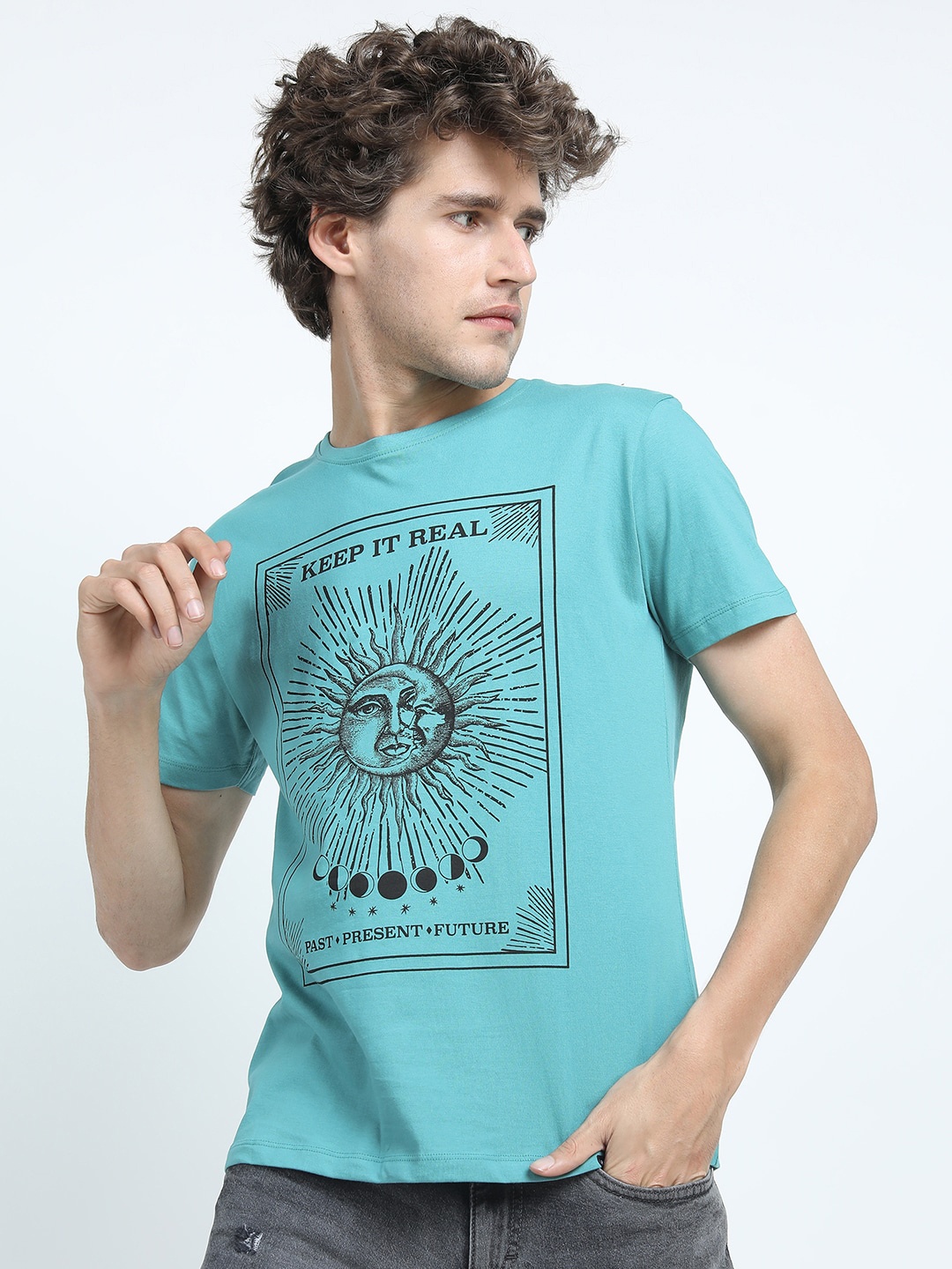 

HIGHLANDER Men Teal Printed Slim Fit T-shirt