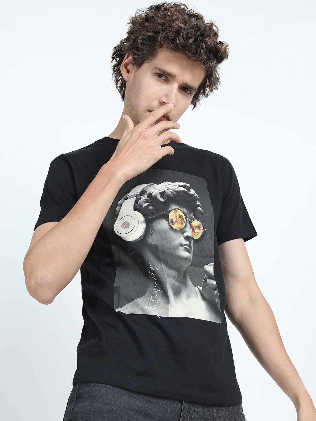 

HIGHLANDER Men Black Printed Slim Fit Cotton T-shirt