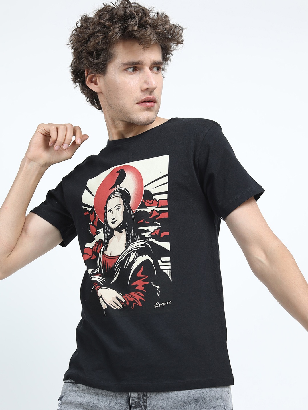 

HIGHLANDER Men Black & Red Printed Slim Fit Cotton T-shirt