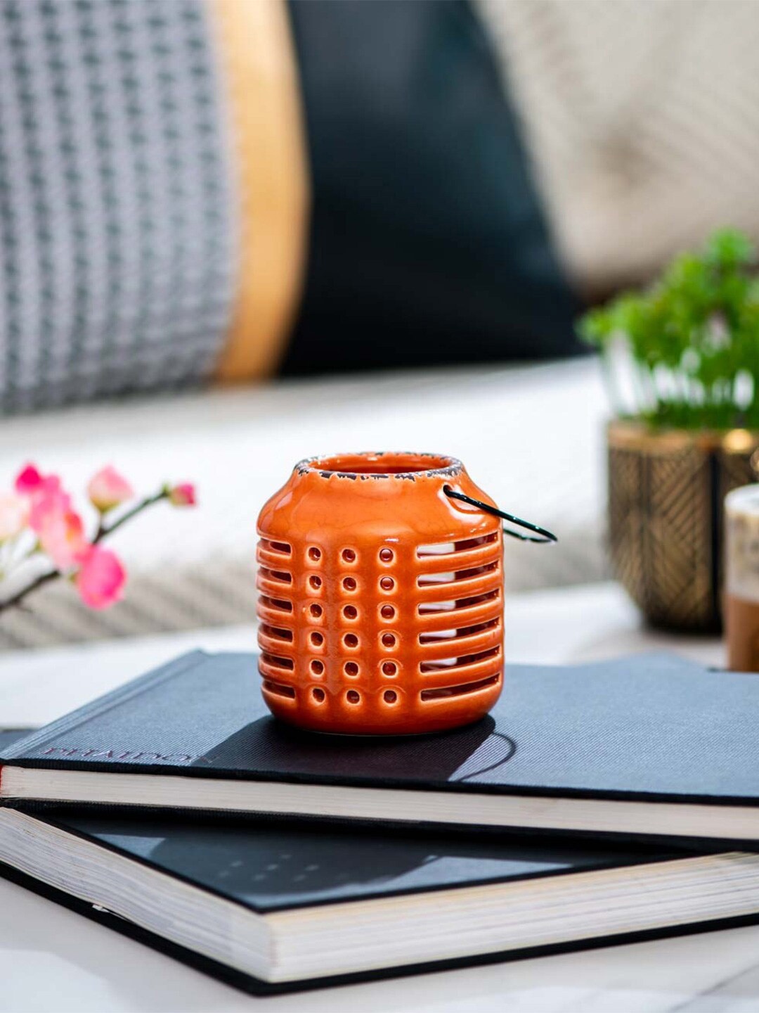 

THEDECORKART Orange Candle Lantern Tea-Light Holder
