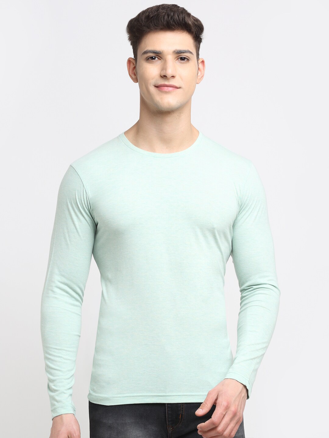 

Friskers Men Sea Green Solid Cotton T-shirt