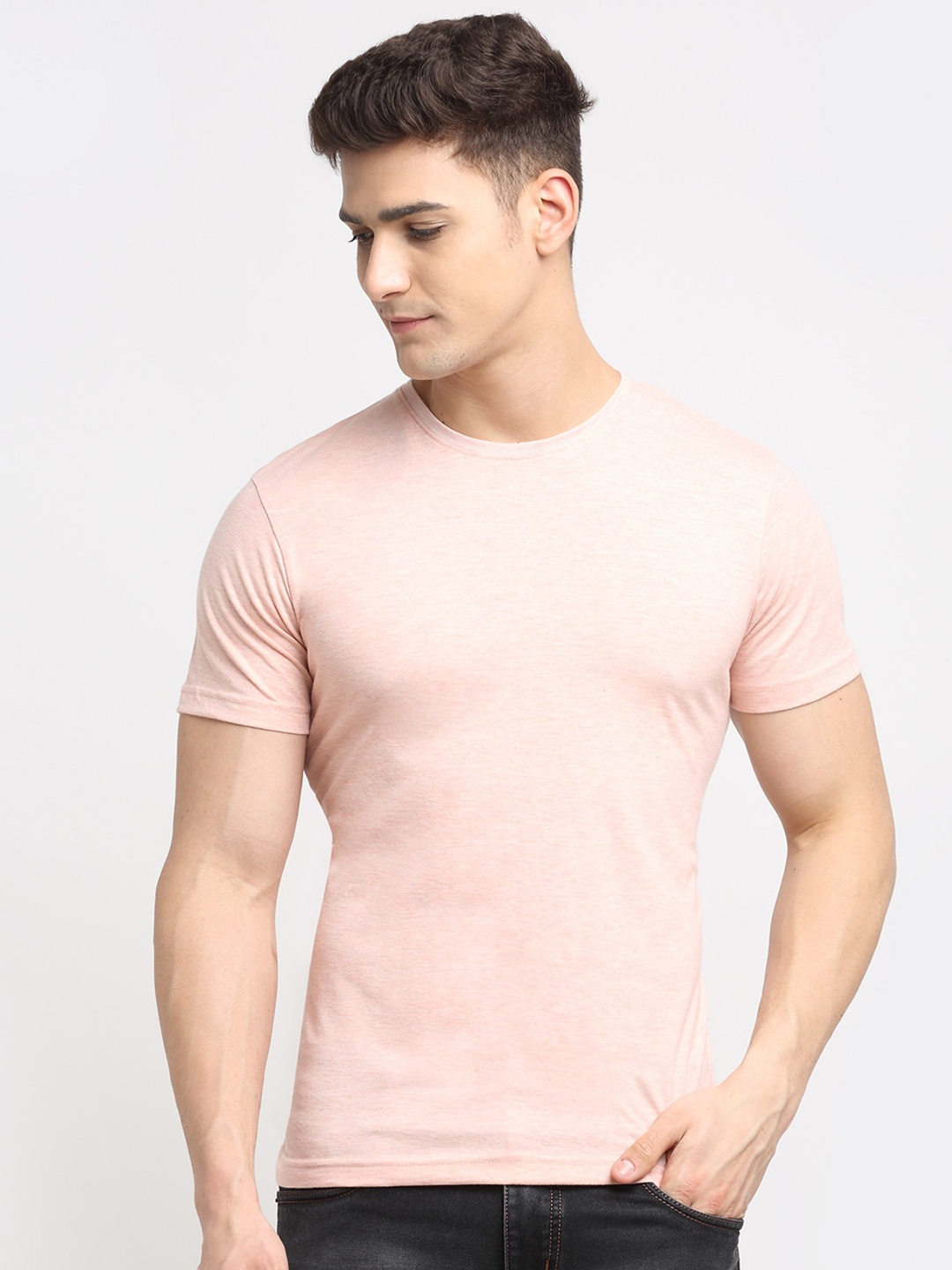 

Friskers Men Coral Melange Cotton T-shirt