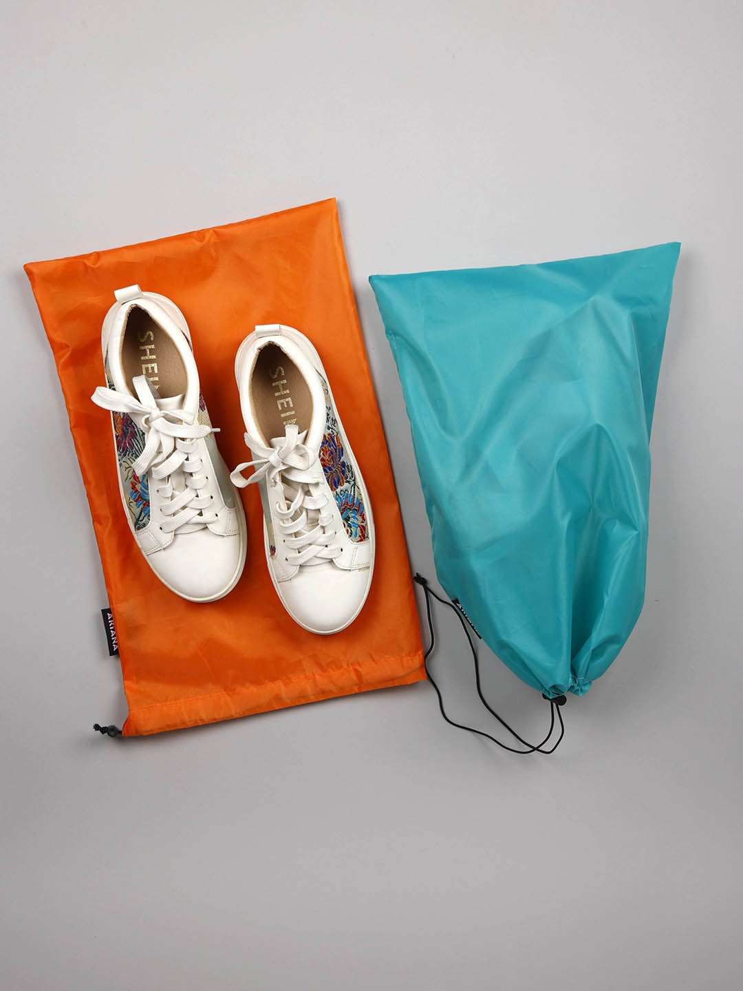 

Ariana Orange & Teal Green Set Of 2 Solid Shoe Organisers