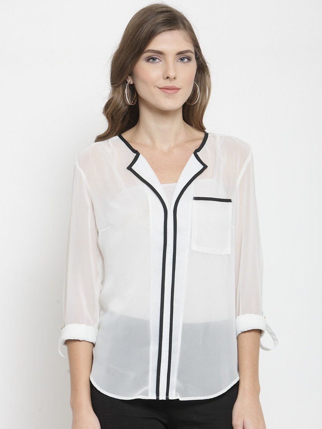 

Purple State White & Black Shirt Style Top