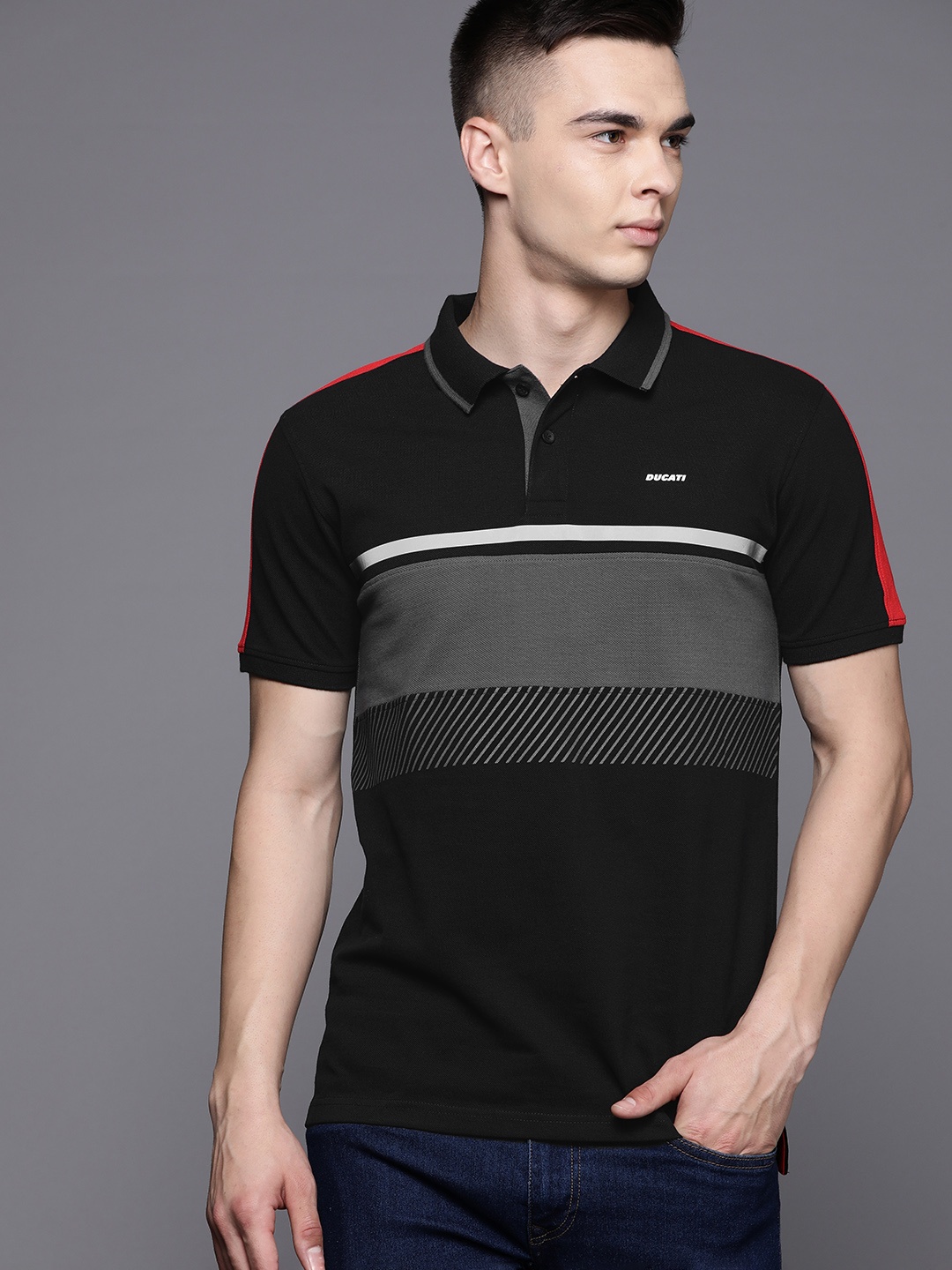 

Ducati Men Polo Collar Pure Cotton T-shirt, Black