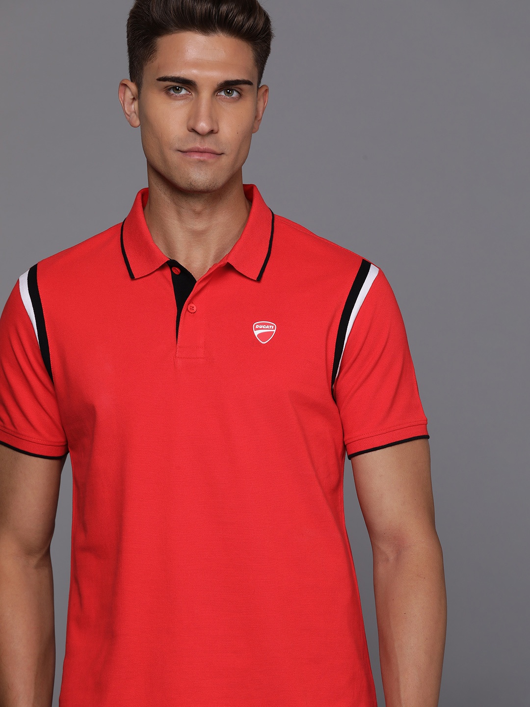 

Ducati Men Red Solid Polo Collar Pure Cotton T-shirt