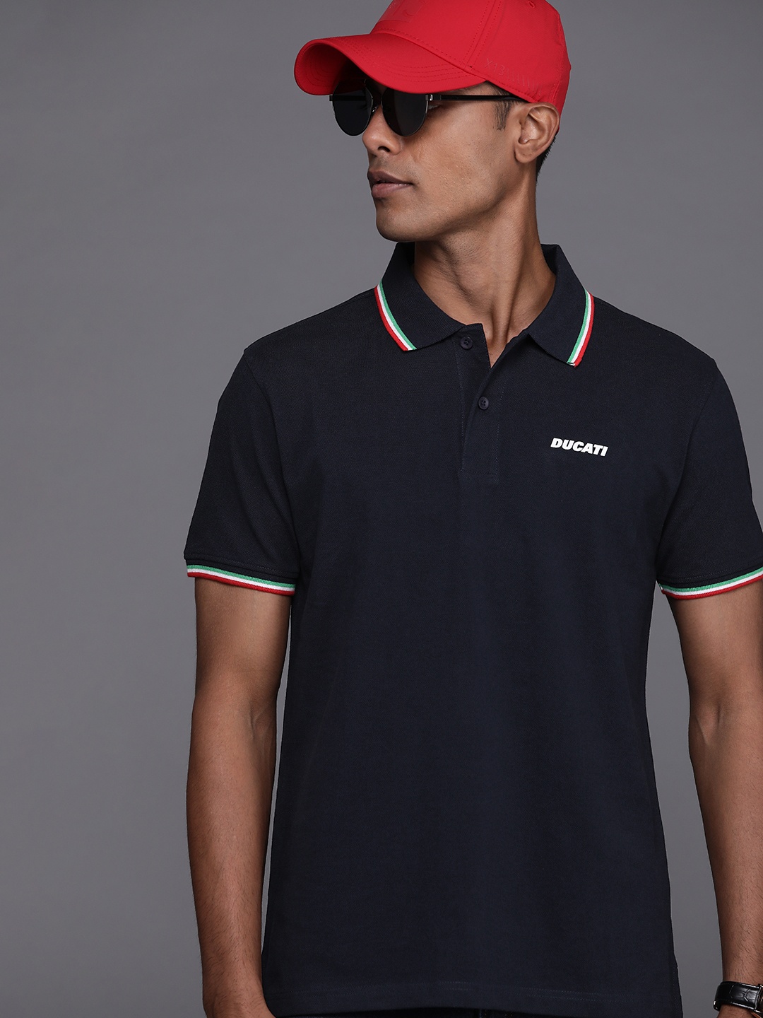 

Ducati Men Navy Blue Polo Collar Pure Cotton T-shirt