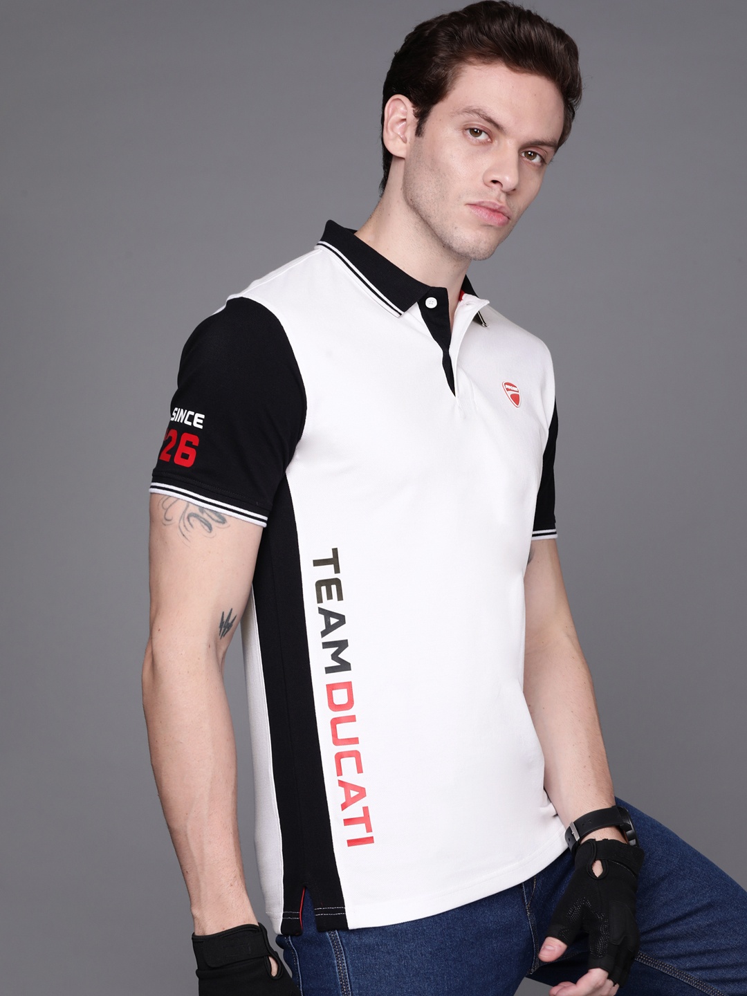 

Ducati Men White & Black Typography Polo Collar Pure Cotton T-shirt