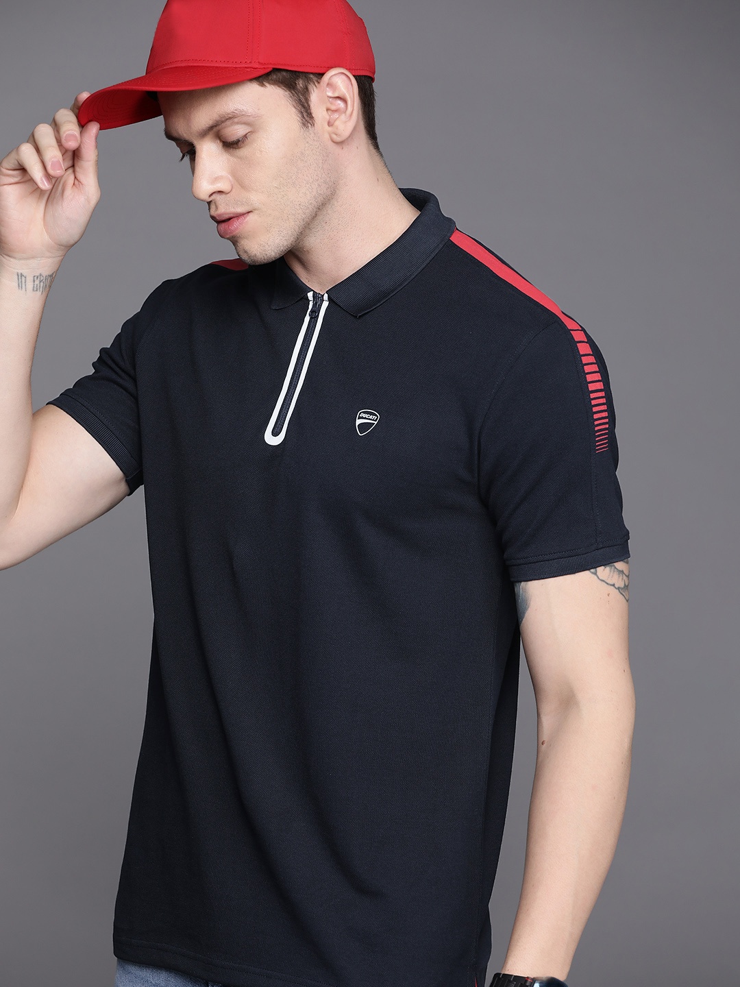 

Ducati Men Navy Blue Polo Collar Pure Cotton T-shirt