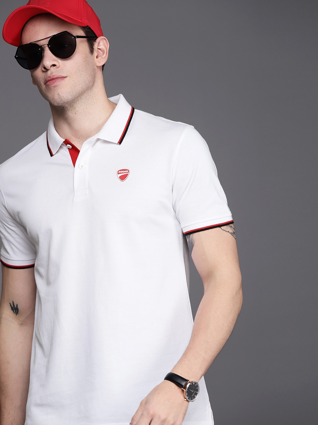 

Ducati Men White Polo Collar Pure Cotton T-shirt