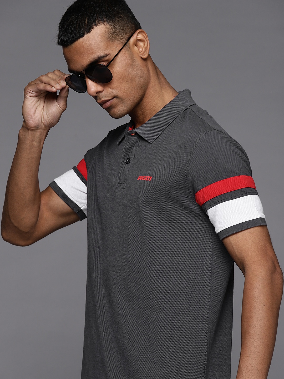 

Ducati Men Charcoal Grey Polo Collar Pure Cotton T-shirt