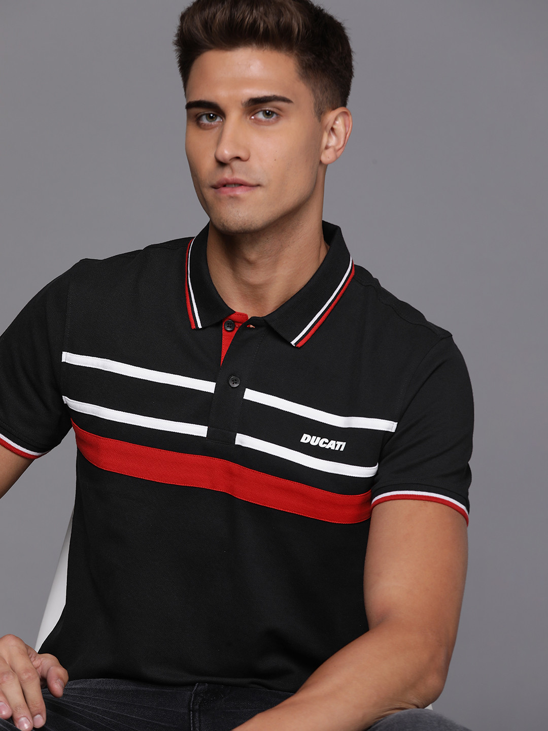 

Ducati Men Black Solid Polo Collar Pure Cotton T-shirt