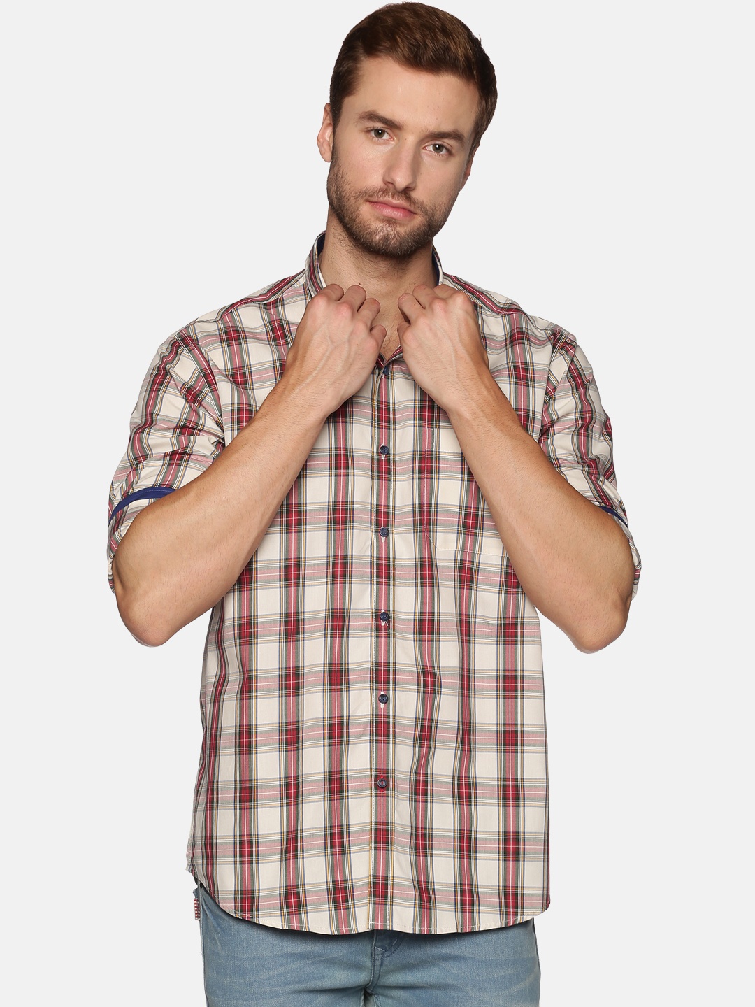 

DON VINO Men Red Comfort Slim Fit Tartan Checks Checked Casual Shirt