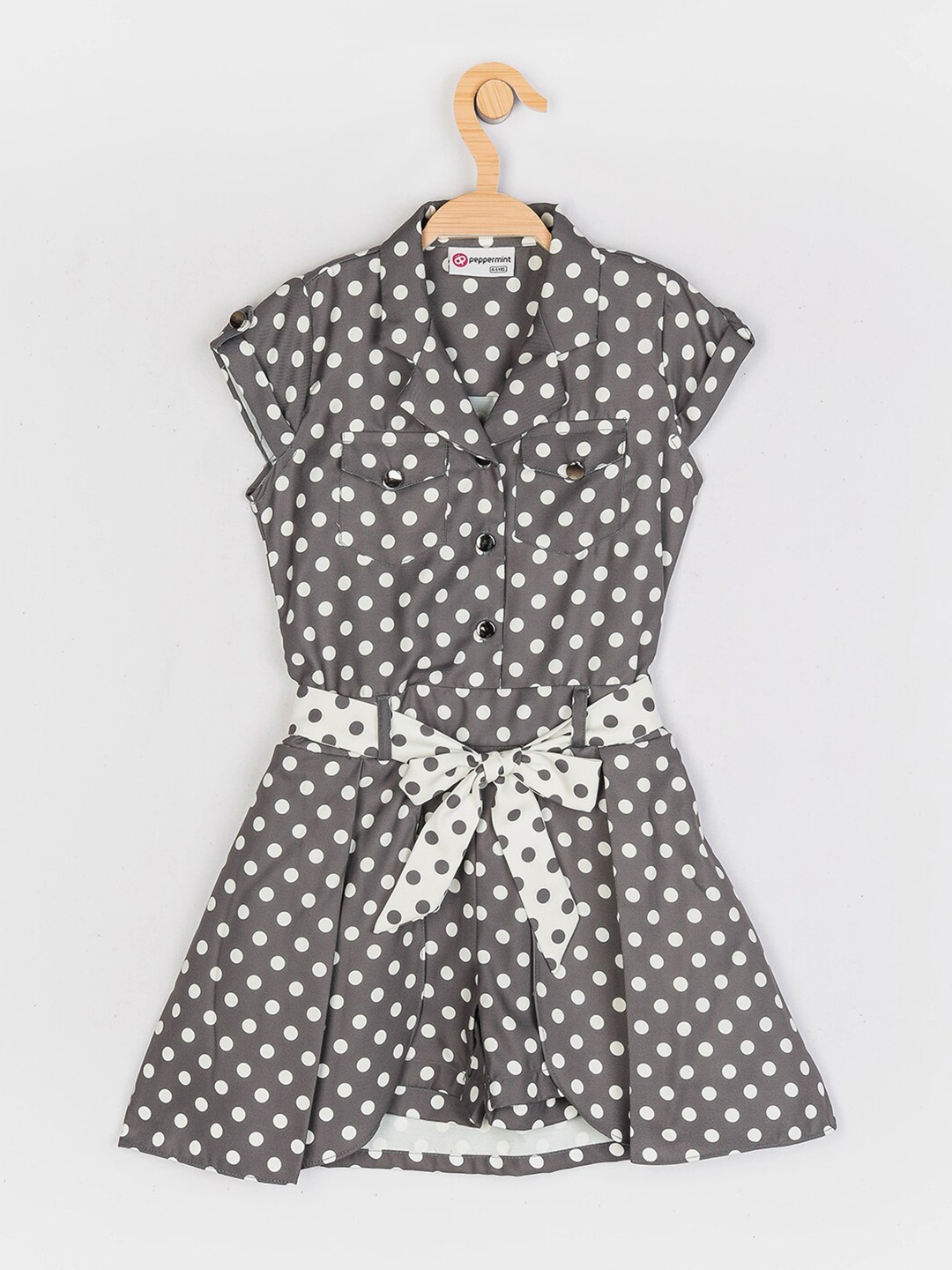 

Peppermint Girls Grey & White Polka dot Printed Jumpsuit