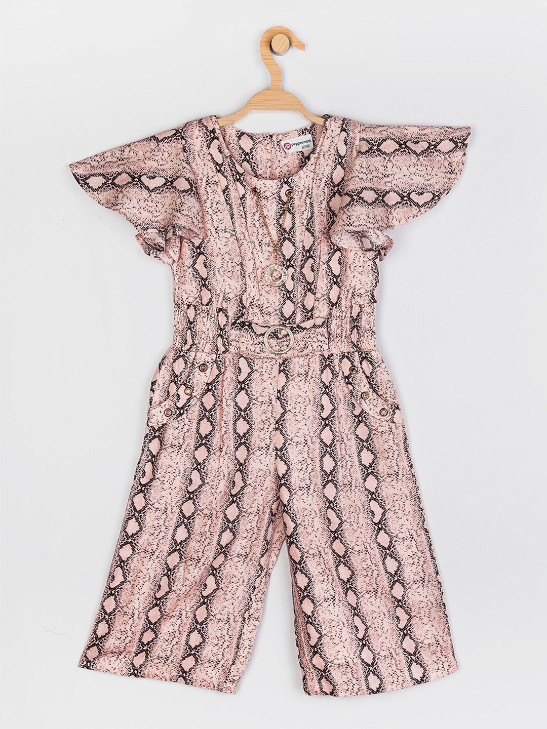 

Peppermint Girls Peach-Coloured & Black Printed Jumpsuit