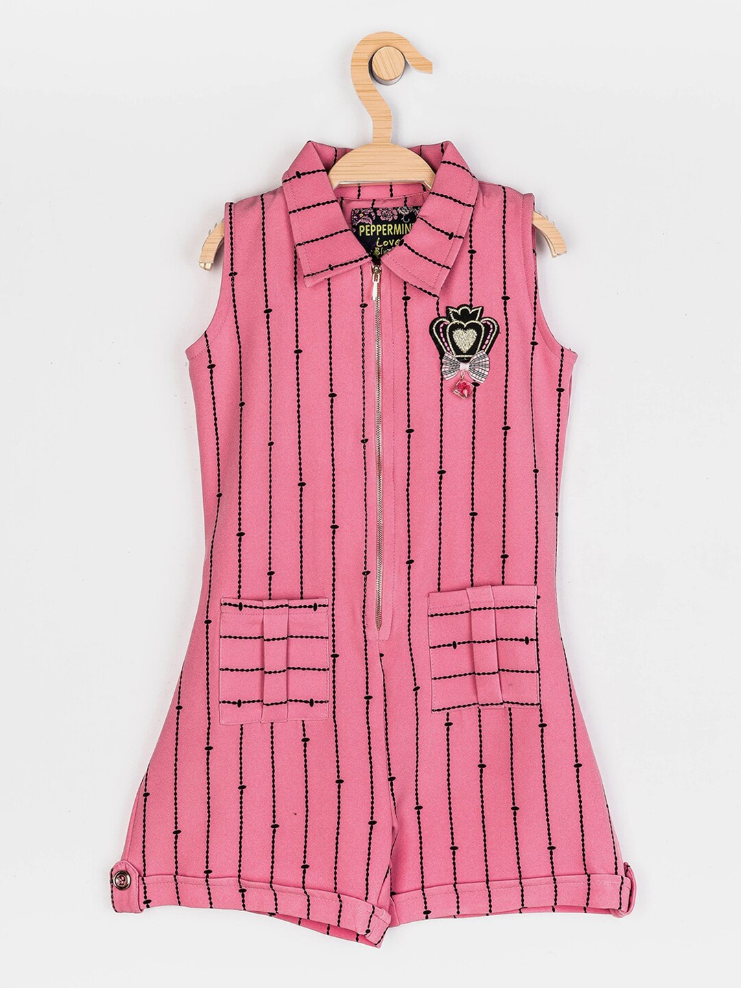 

Peppermint Girls Pink & Black Striped Playsuit