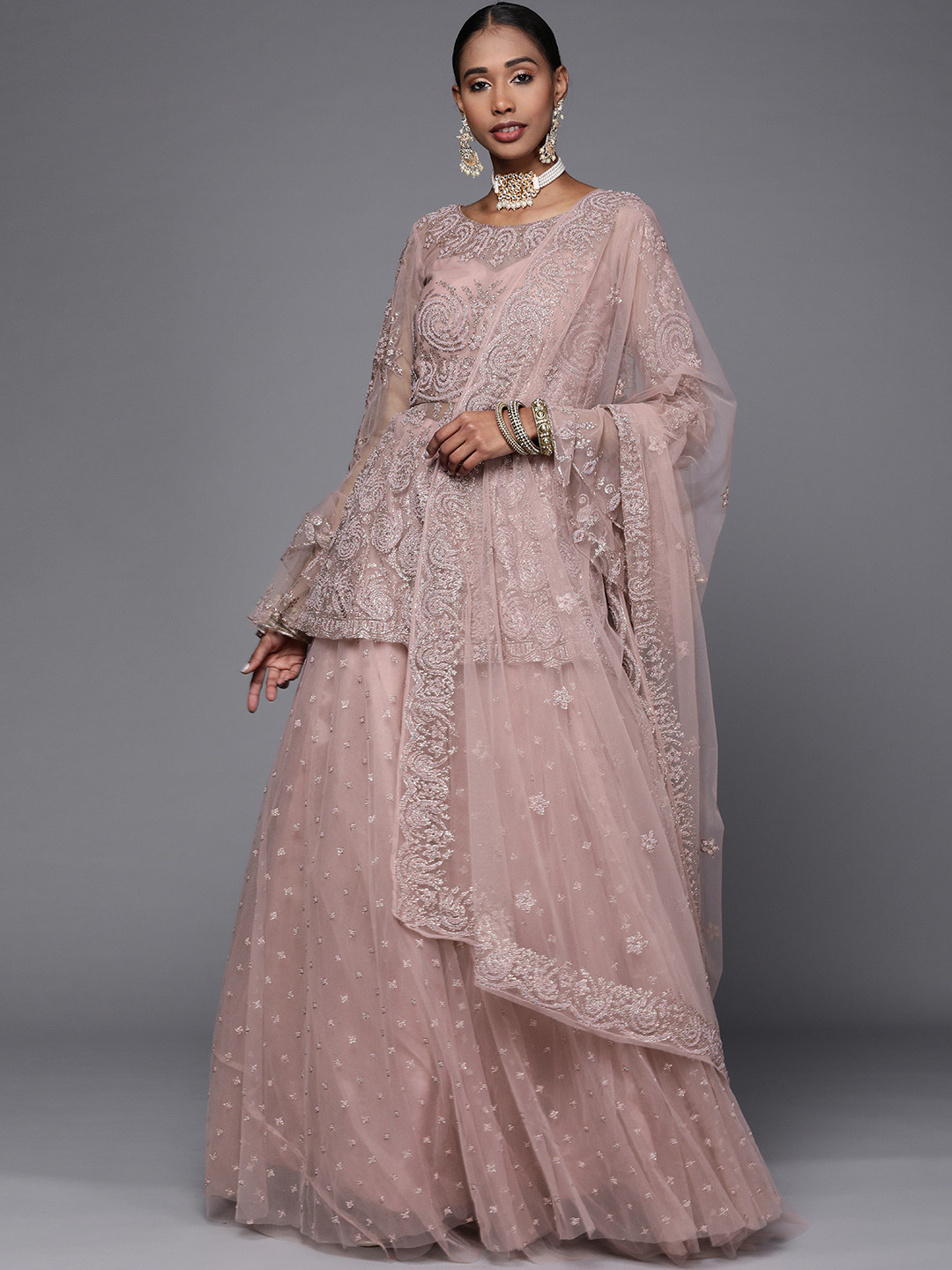 

Chhabra 555 Mauve Embellished Beads and Stones Made to Measure Lehenga & Blouse With Dupatta