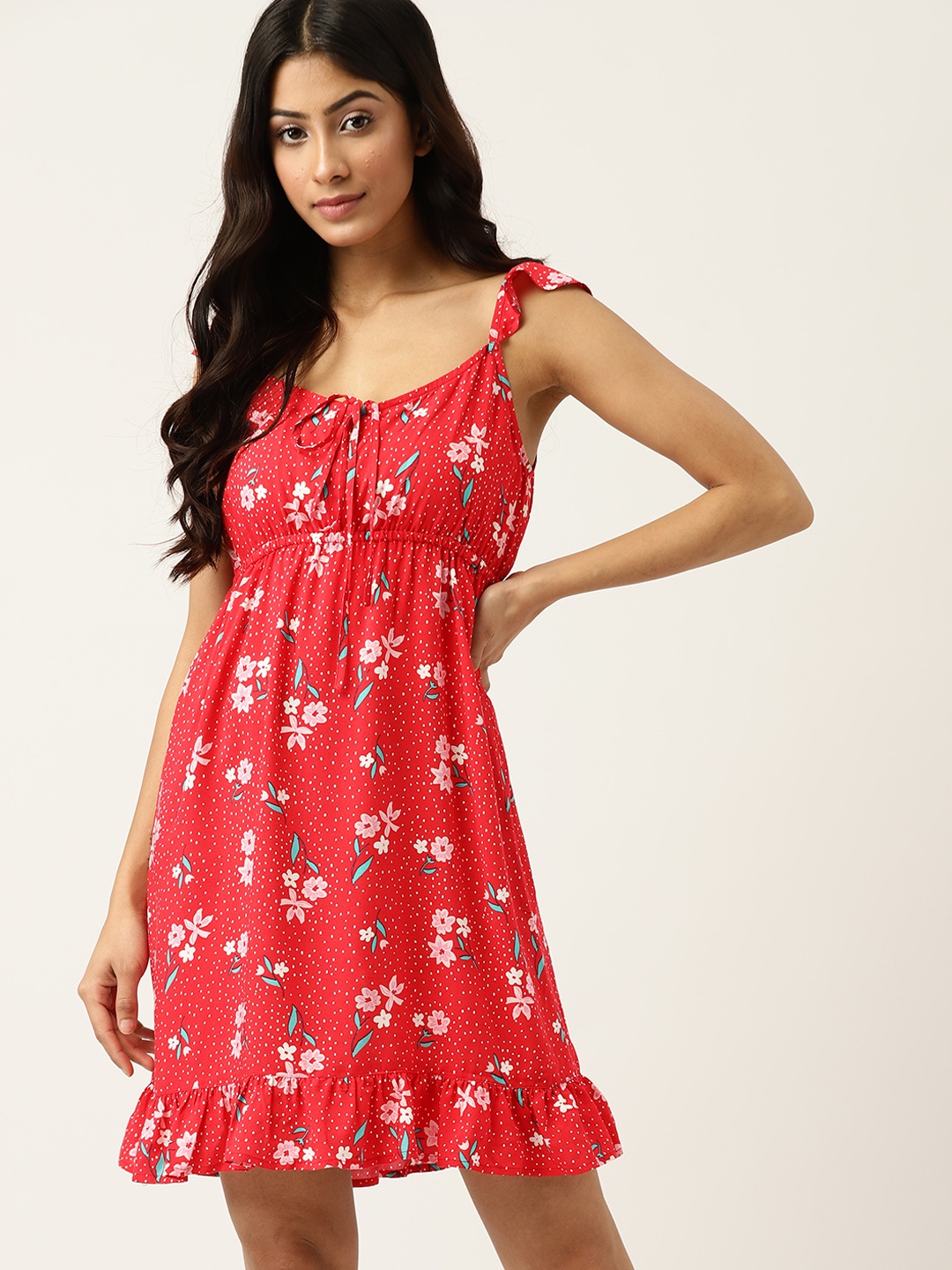 

ETC Red Floral Printed Night Dress