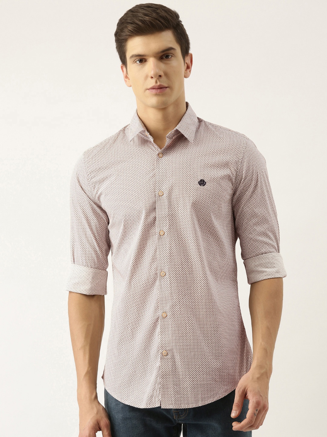 

PETER ENGLAND UNIVERSITY Men Yellow Slim Fit Printed Casual Shirt