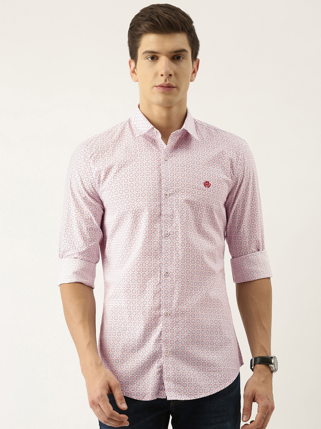 

PETER ENGLAND UNIVERSITY Men White Super Slim Fit Ethnic Motifs Printed Pure Cotton Shirt