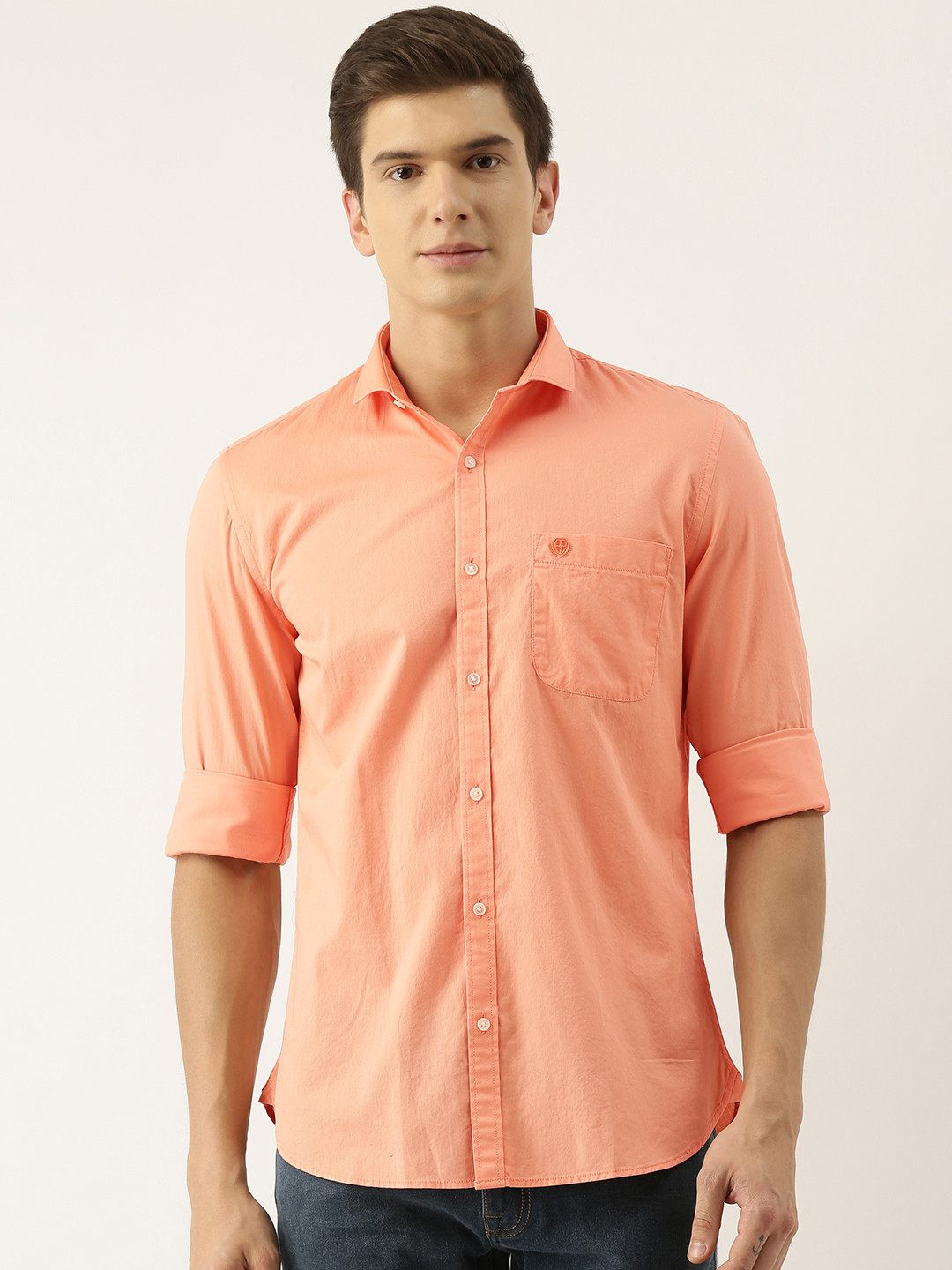 

PETER ENGLAND UNIVERSITY Men Orange Slim Fit Casual Shirt
