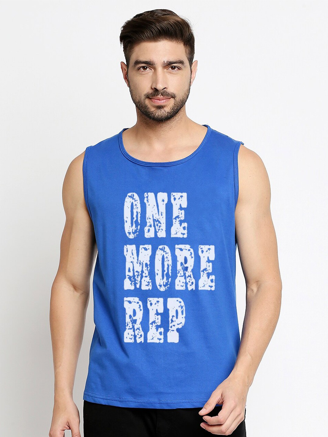 

Blacksmith Men Blue & White Typography Printed Pure Cotton Training or Gym T-shirt