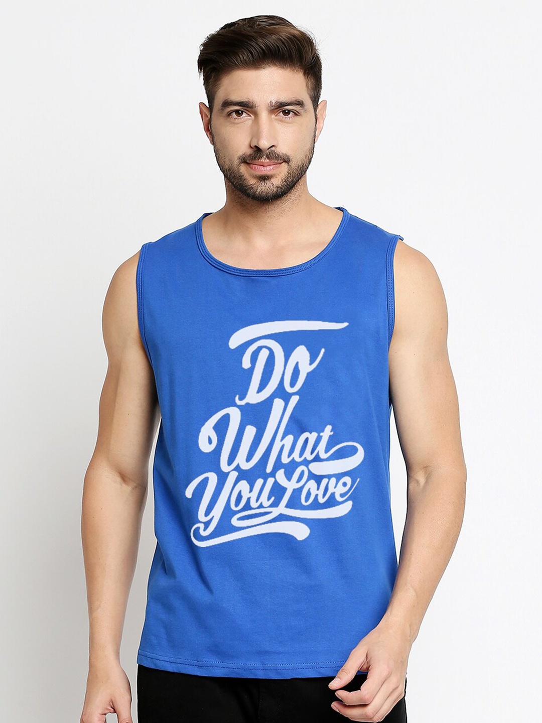 

Blacksmith Men Blue & White Typography Printed Training or Gym Pure Cotton T-shirt