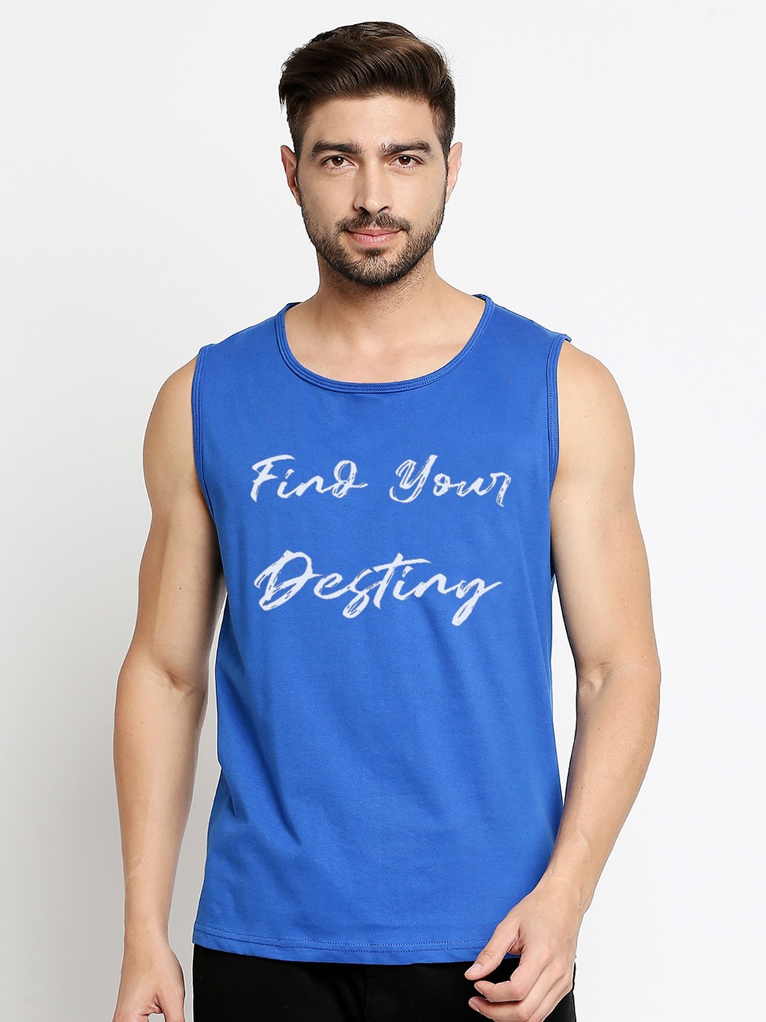 

Blacksmith Men Blue Typography Printed Pure Cotton Training or Gym T-shirt