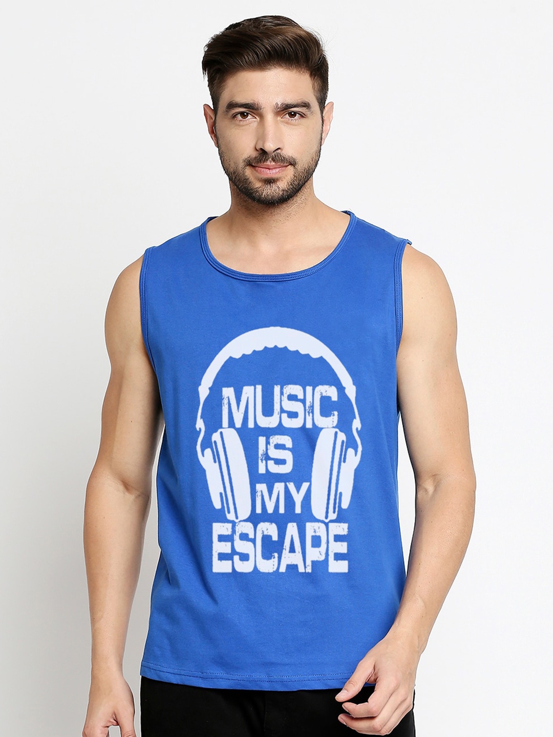 

Blacksmith Men Blue & White Typography Printed Training or Gym Pure Cotton T-shirt