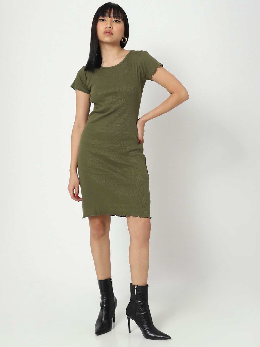 

Bewakoof Olive Green Cotton Sheath Dress