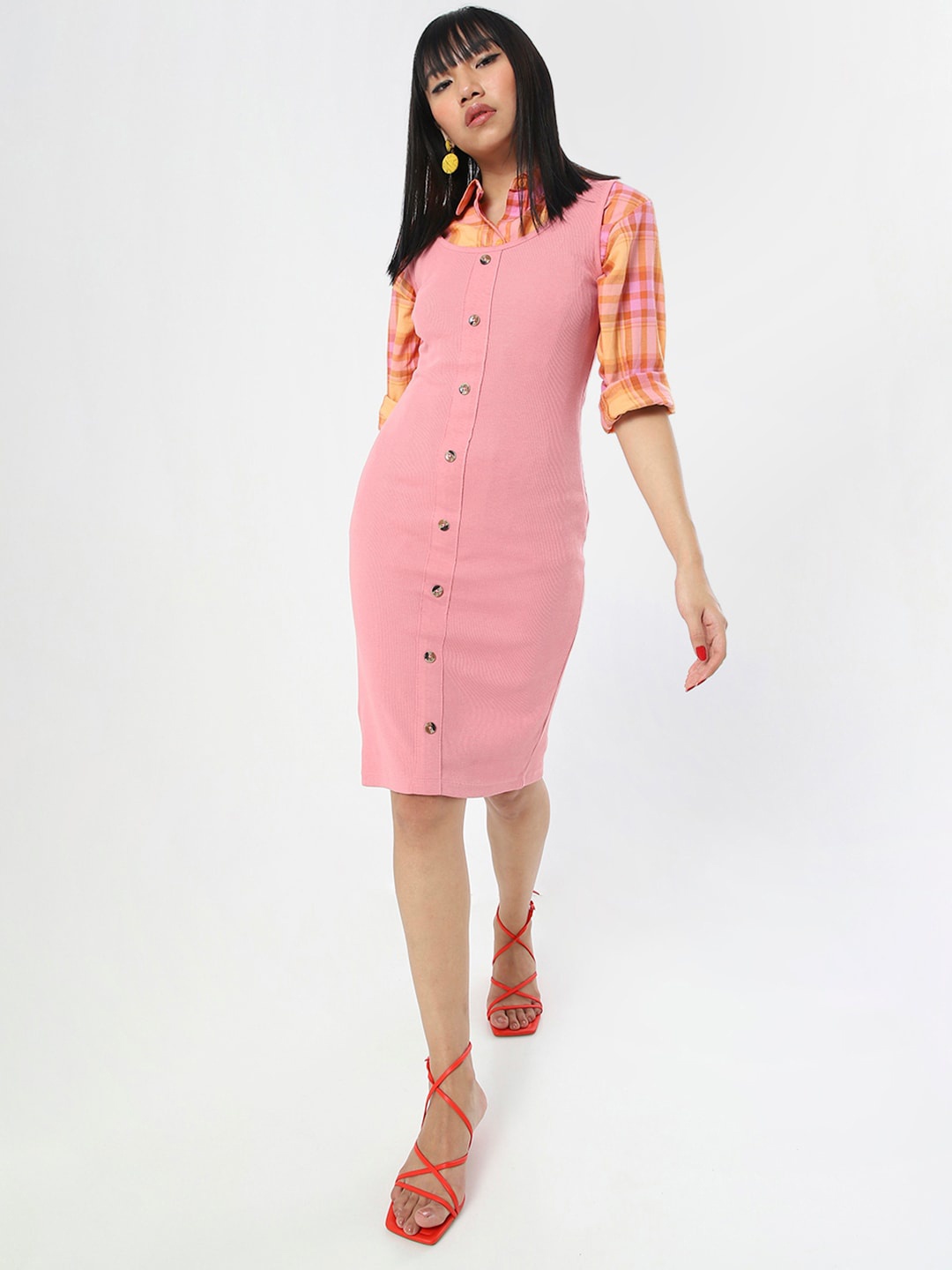 

Bewakoof Women Pink Solid Sheath Dress