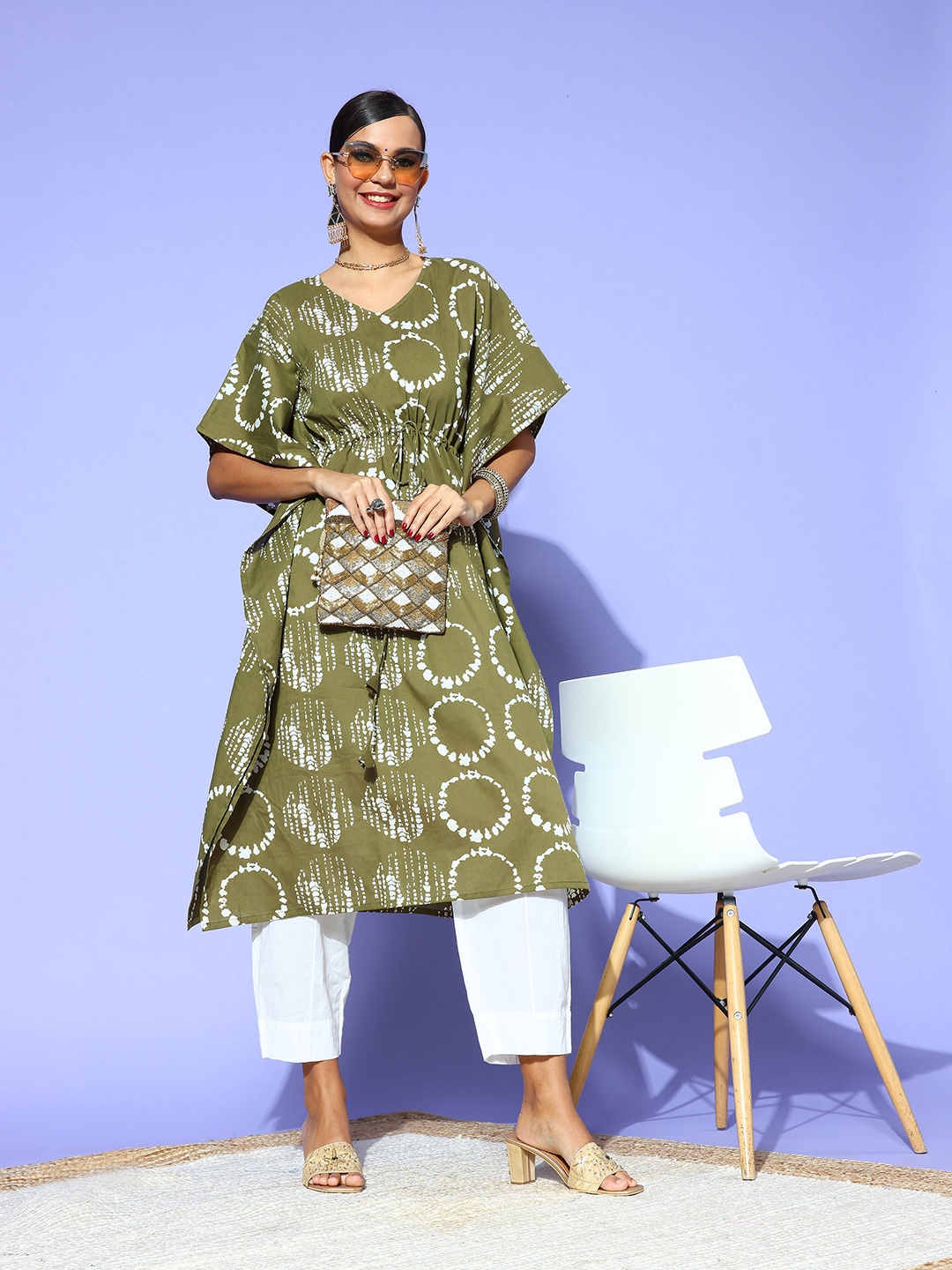 

Moda Rapido Women Olive Cotton New Age Kaftan Kurta