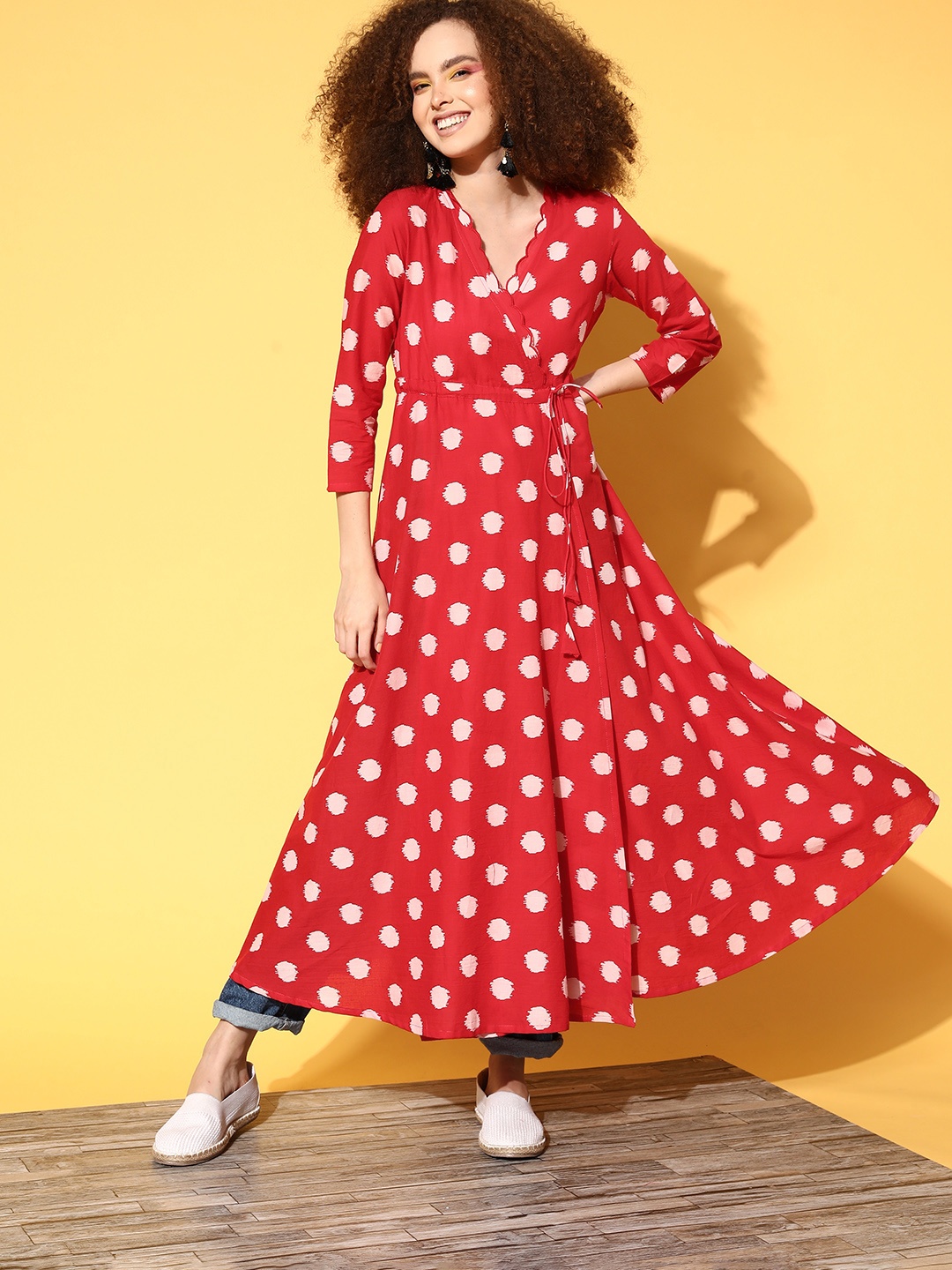 

Moda Rapido Women Red & Off White Pure Cotton Printed Angrakha Anarkali Kurta
