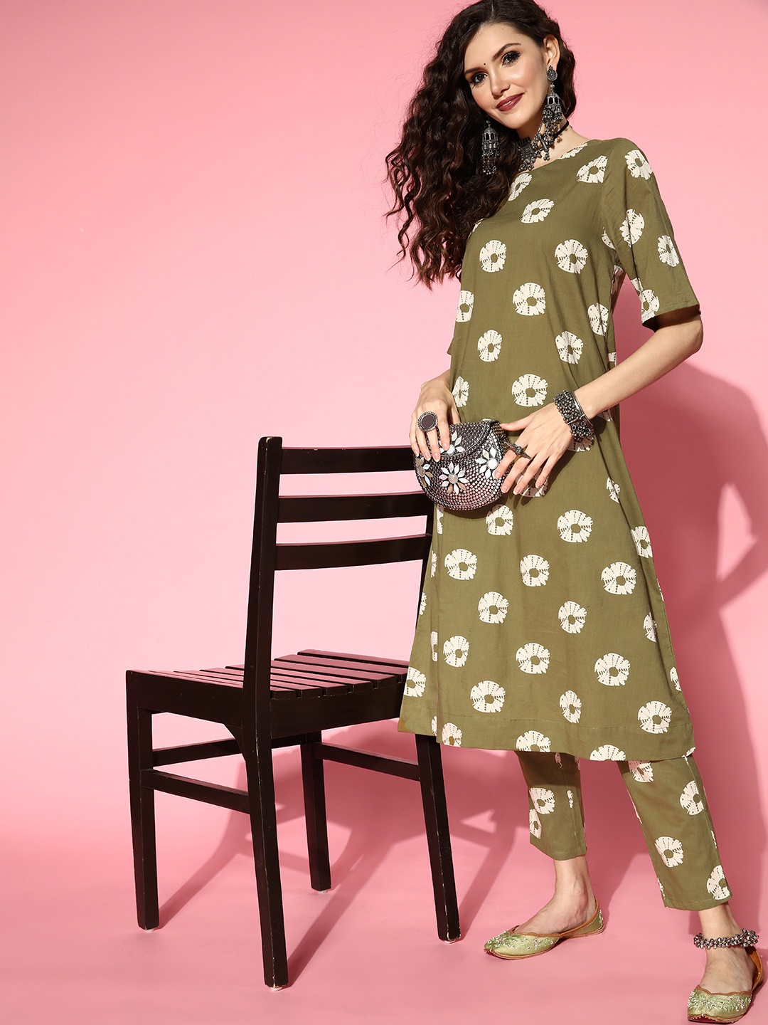 

Moda Rapido Women Dyed Pure Cotton Tie & Dye 2.0 Kurta Set, Olive