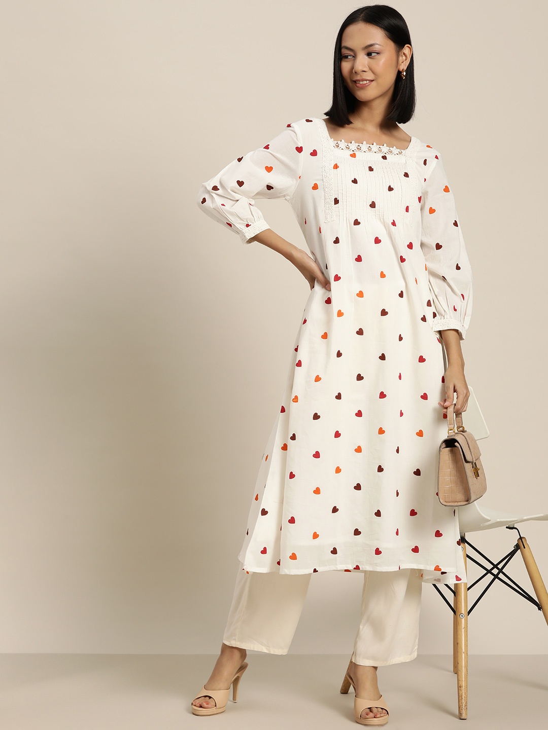 

Moda Rapido Women Quirky Print Pure Cotton A-Line Kurta, White