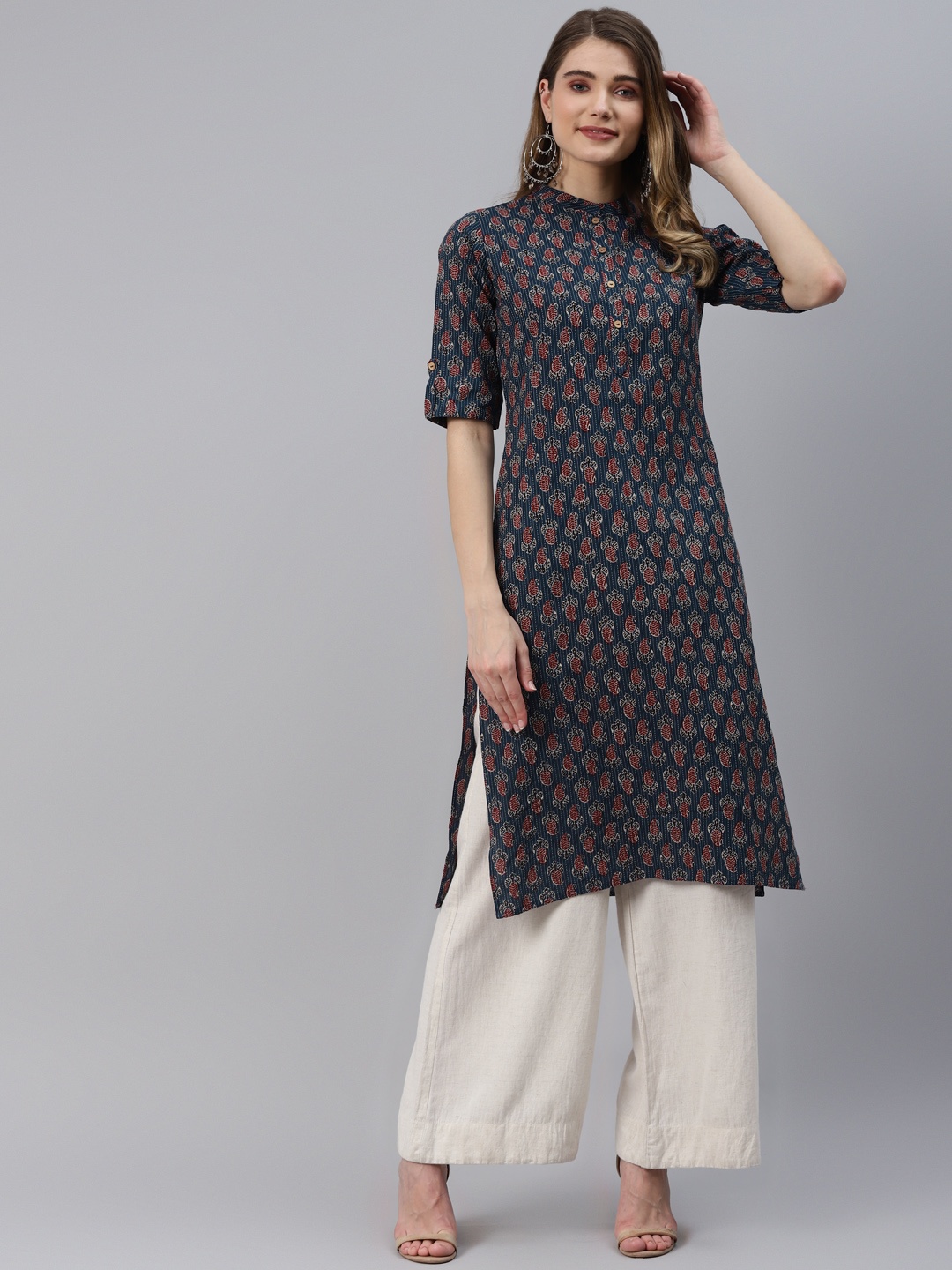 

Divena Women Navy Blue Floral Printed Pure Cotton Kurta