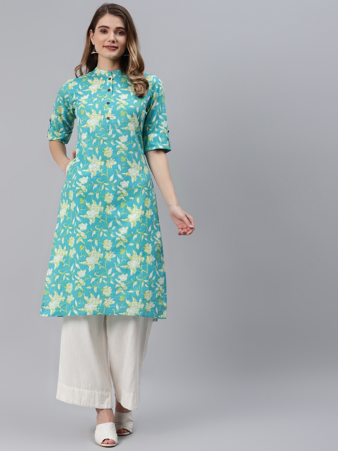 

Divena Women Green Floral Printed Pure Cotton Kurta